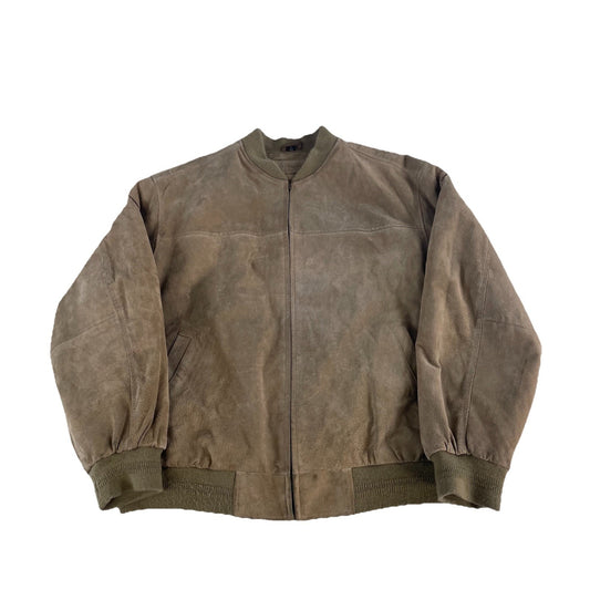 Mens Vintage John Ashford Suede Tan Bomber Jacket Size Xl