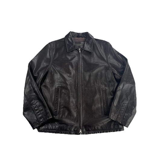 Banana Republic Leather Jacket Mens Medium Full Zip Lined Brown Moto