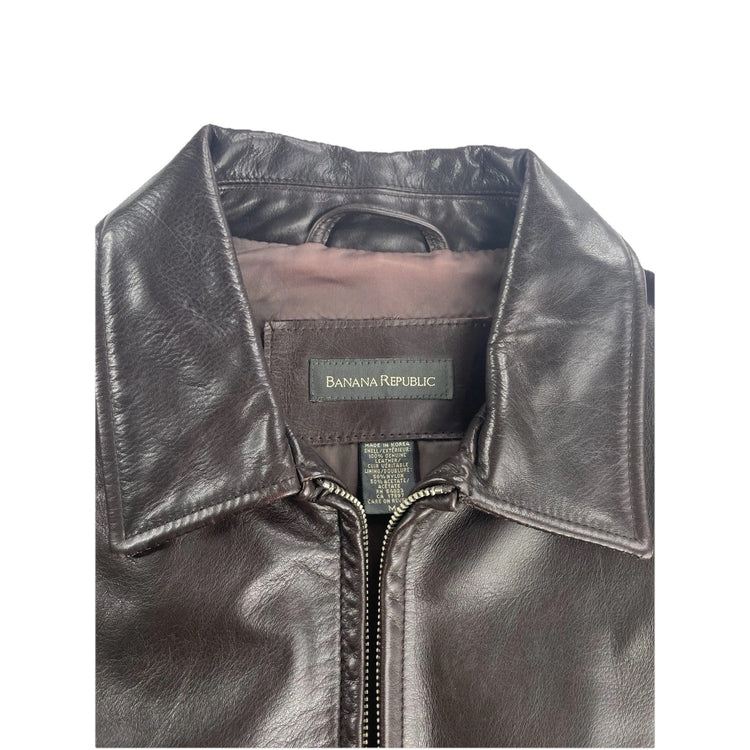 Banana Republic Leather Jacket Mens Medium Full Zip Lined Brown Moto