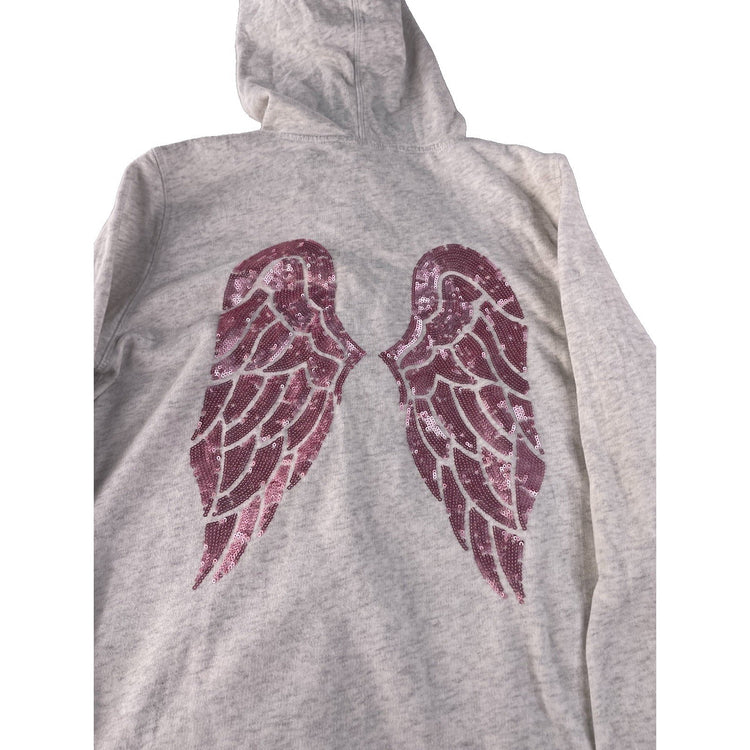 Womens Victorias Secret Gray Zip Up Jacket With Pink Sequin Wings Size Medium