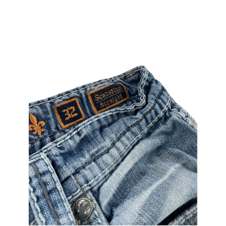Men’s Rock Revival Buckle Straight light Wash Blue Jeans Size 32