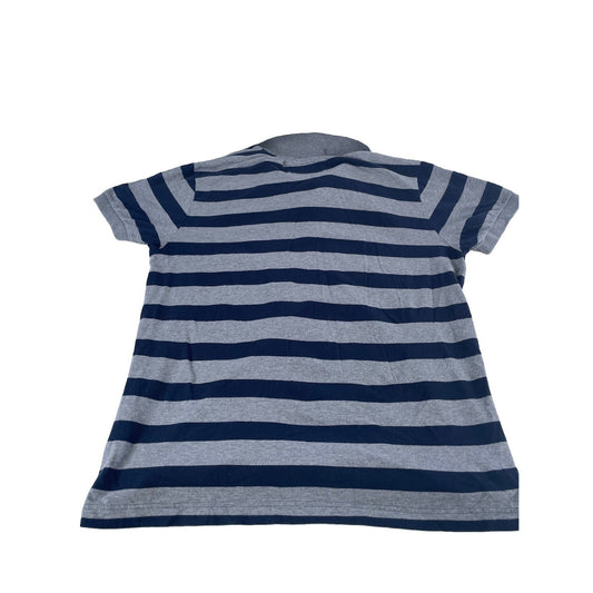 Mens Aeropostale Gray & Navy Blue Striped "Aero NY 87" Graphic Polo Shirt SizeXL