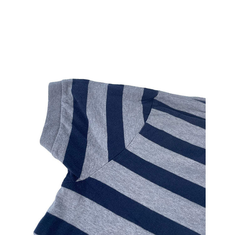 Mens Aeropostale Gray & Navy Blue Striped "Aero NY 87" Graphic Polo Shirt SizeXL