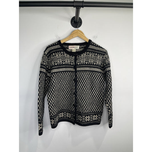 Adult VTG Crystal Kobe Cardigan Black Knit Embroidered 100% Wool Sz M