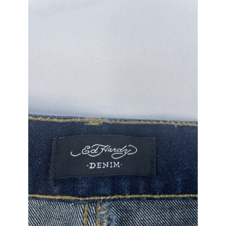Mens Ed Hardy Tiger Graphic Dark Blue Denim Jeans Size 38