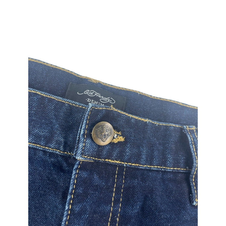 Mens Ed Hardy Tiger Graphic Dark Blue Denim Jeans Size 38