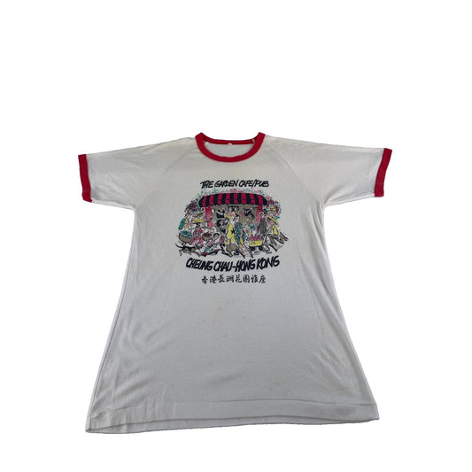 Mens Vintage “the Garden Cafe/Pub” White With Red T-Shirt Size L