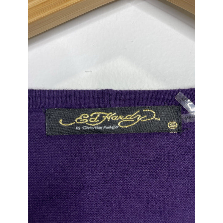 Y2K Women’s ED Hardy By Christian Audigier Purple Long Sleeve T-shirt Sz Small