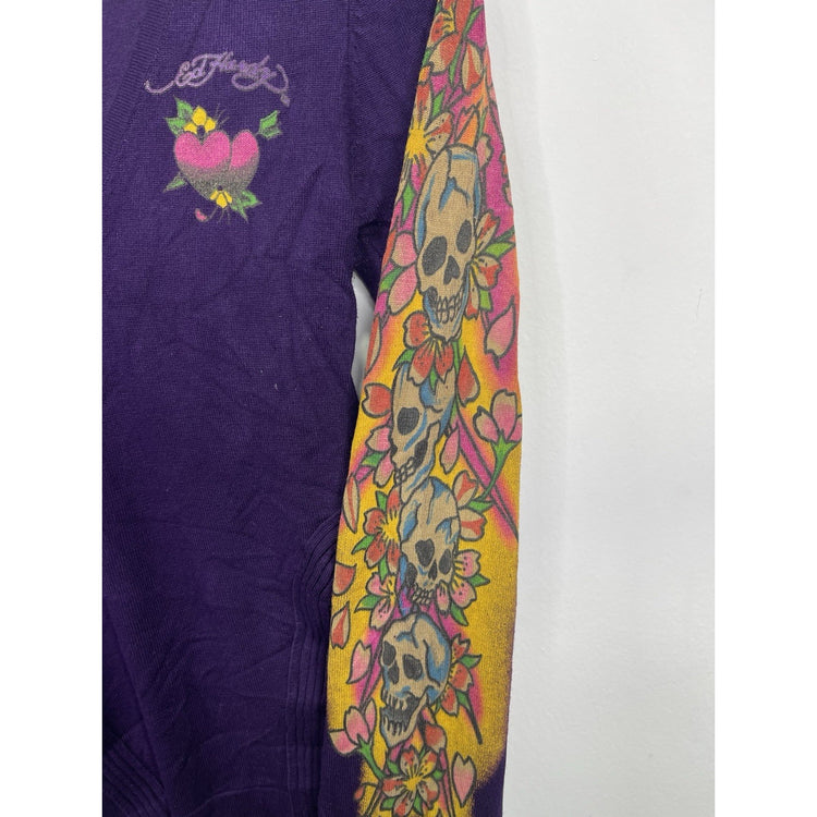 Y2K Women’s ED Hardy By Christian Audigier Purple Long Sleeve T-shirt Sz Small
