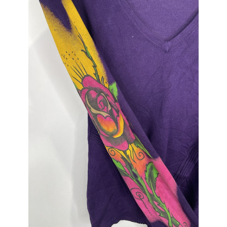 Y2K Women’s ED Hardy By Christian Audigier Purple Long Sleeve T-shirt Sz Small