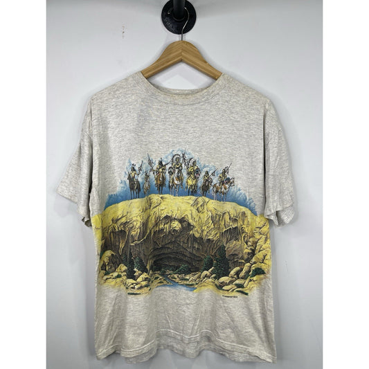 Vintage 90s Mens Native American Grey T-shirt Single Stitch Size Large