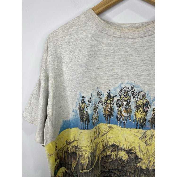 Vintage 90s Mens Native American Grey T-shirt Single Stitch Size Large