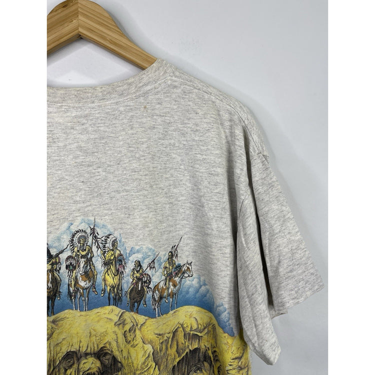 Vintage 90s Mens Native American Grey T-shirt Single Stitch Size Large