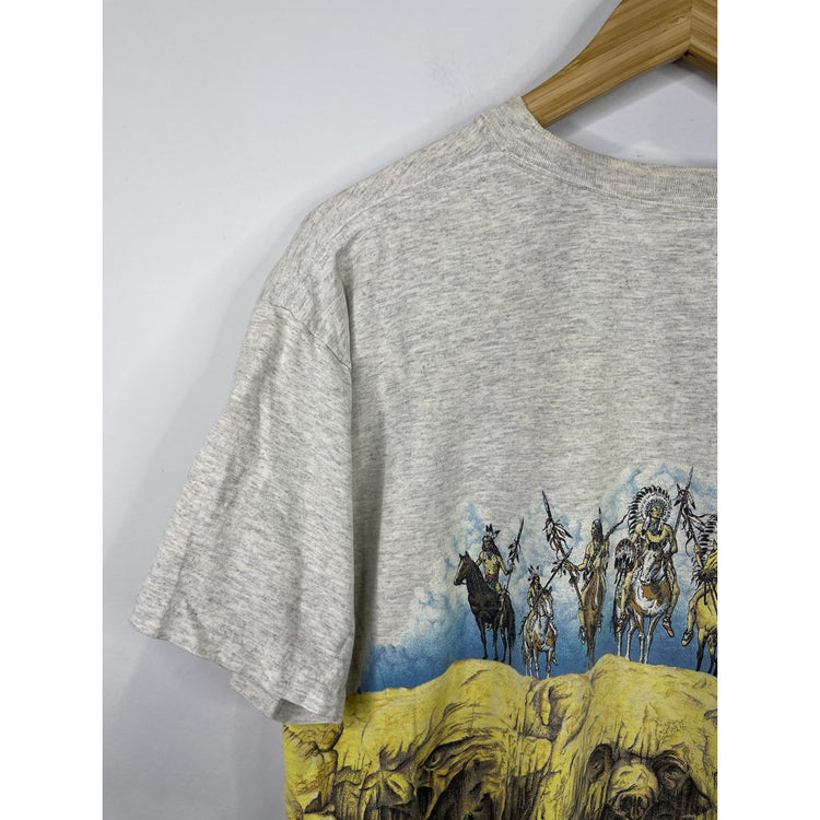 Vintage 90s Mens Native American Grey T-shirt Single Stitch Size Large