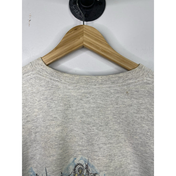 Vintage 90s Mens Native American Grey T-shirt Single Stitch Size Large