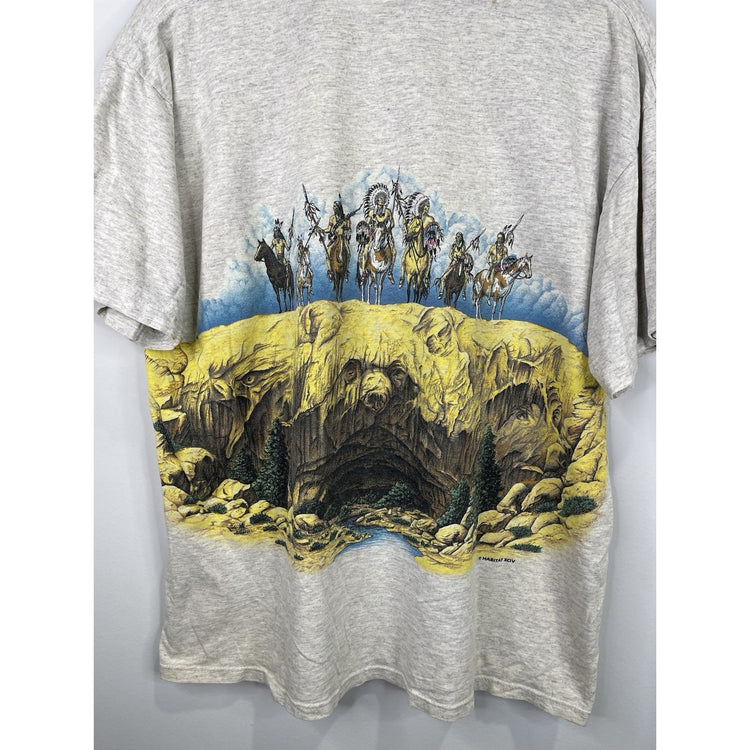 Vintage 90s Mens Native American Grey T-shirt Single Stitch Size Large
