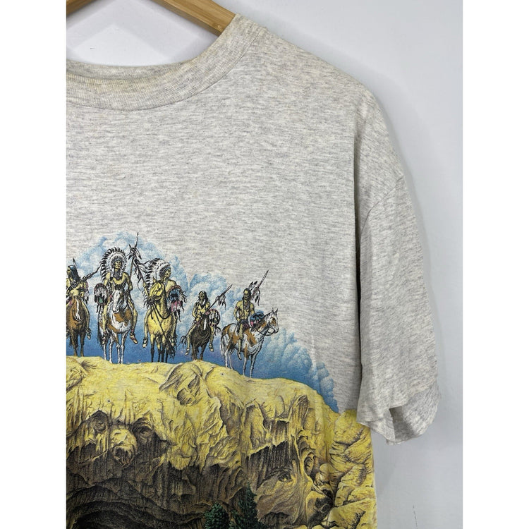 Vintage 90s Mens Native American Grey T-shirt Single Stitch Size Large
