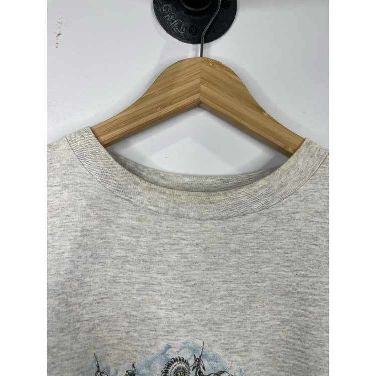 Vintage 90s Mens Native American Grey T-shirt Single Stitch Size Large