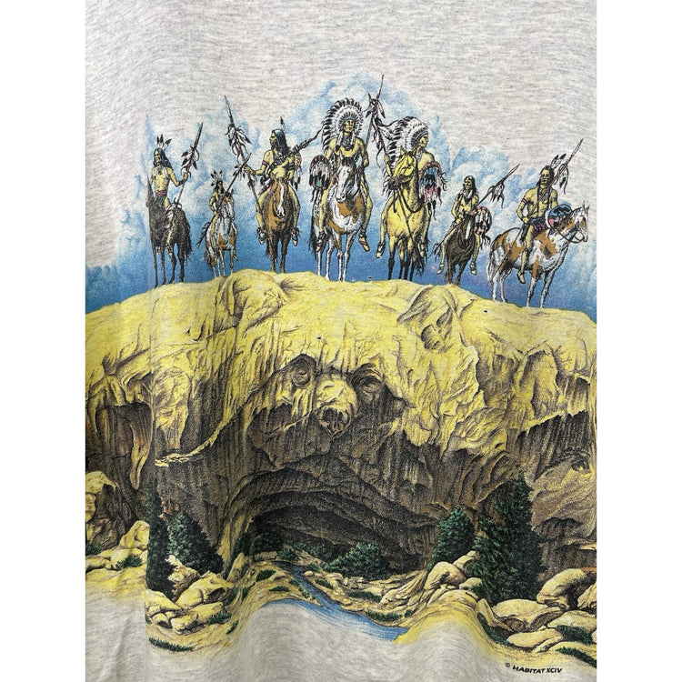 Vintage 90s Mens Native American Grey T-shirt Single Stitch Size Large