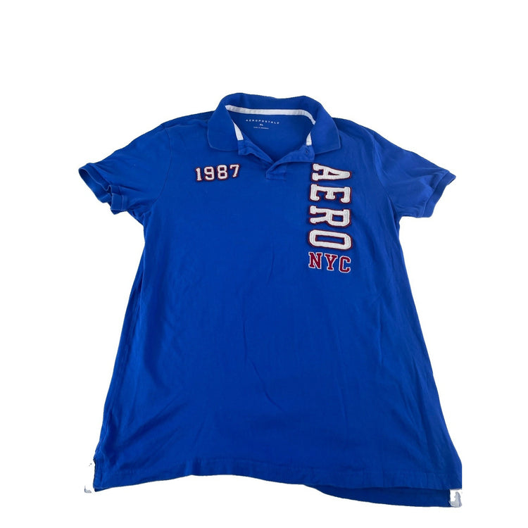 Mens Aeropostale Blue "1987 AERO NYC" Graphic Polo Shirt Size XL