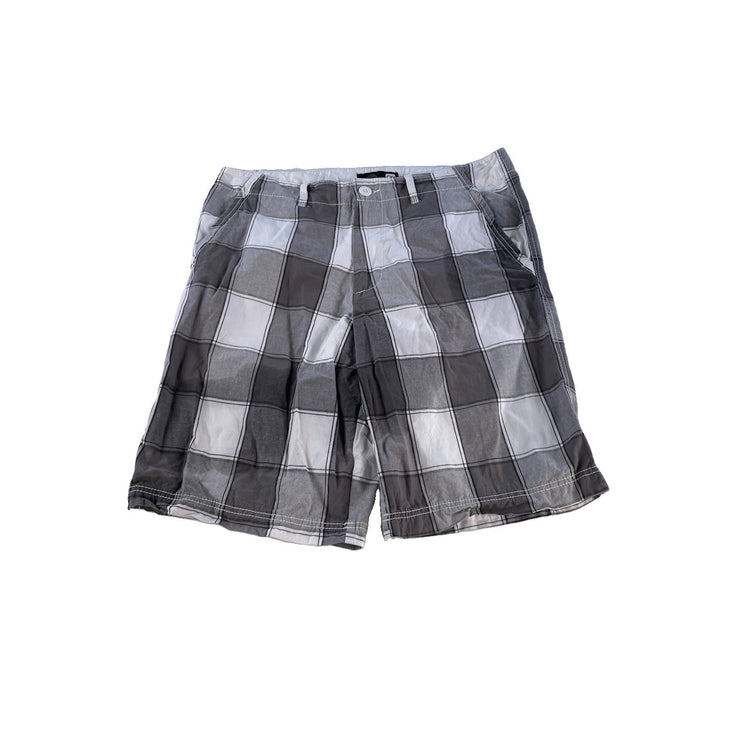 Mens OP Ocean Pacific Gray White Check Plaid Casual Flat Front Shorts Size 38