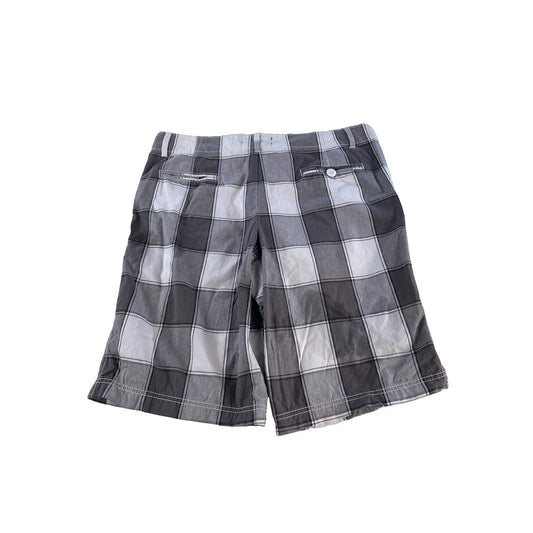 Mens OP Ocean Pacific Gray White Check Plaid Casual Flat Front Shorts Size 38