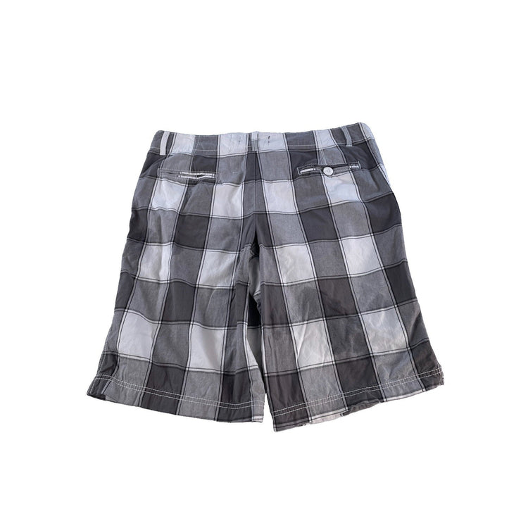 Mens OP Ocean Pacific Gray White Check Plaid Casual Flat Front Shorts Size 38