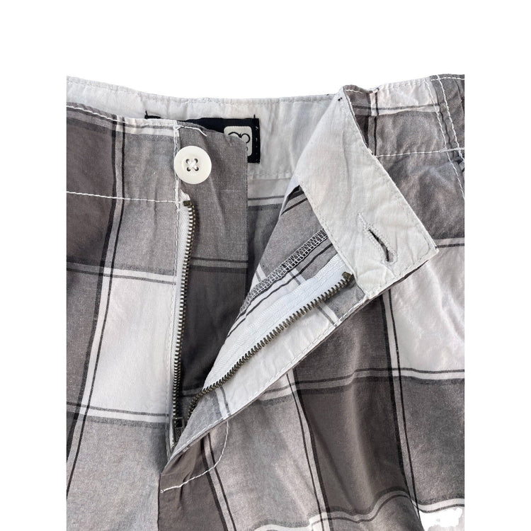 Mens OP Ocean Pacific Gray White Check Plaid Casual Flat Front Shorts Size 38