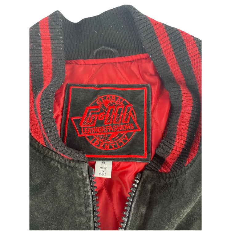 Mens Vintage Ole Miss Suede Leather Varsity Jacket Black Red Size Xl