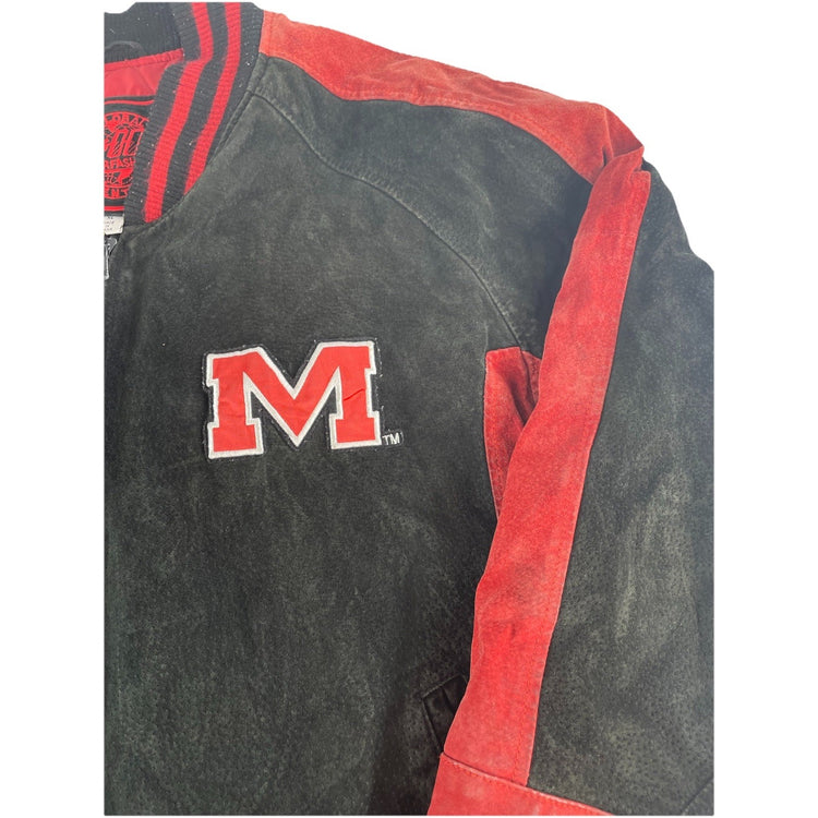 Mens Vintage Ole Miss Suede Leather Varsity Jacket Black Red Size Xl