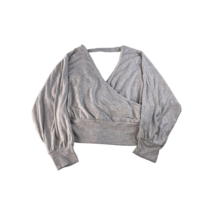 Womens Express Gray Crossbody Deep V Neck Blouse Size XL