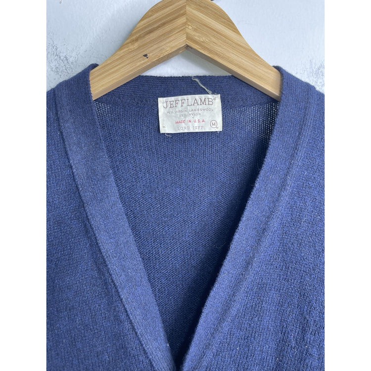 Adult VTG Jefflamb Wool Blend Cardigan Knit Button Up Navy Blue Sz M