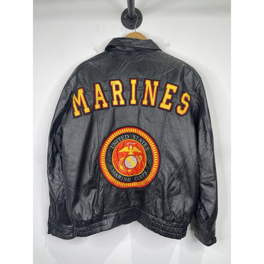 Men’s Vintage USMC Black Leather Bomber Jacket United States Marine Corps Sz M