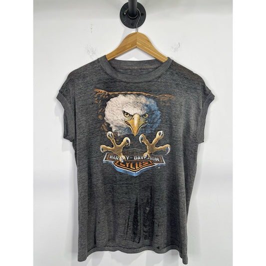 Rare Vintage 3D Emblem Harley Davidson Eagle Sleeveless Black 50/50 T-Shirt M/S