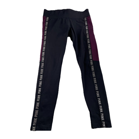 Womens PINK Victoria Secret Cozy Black&Dark Purple Panels Leggings Size L