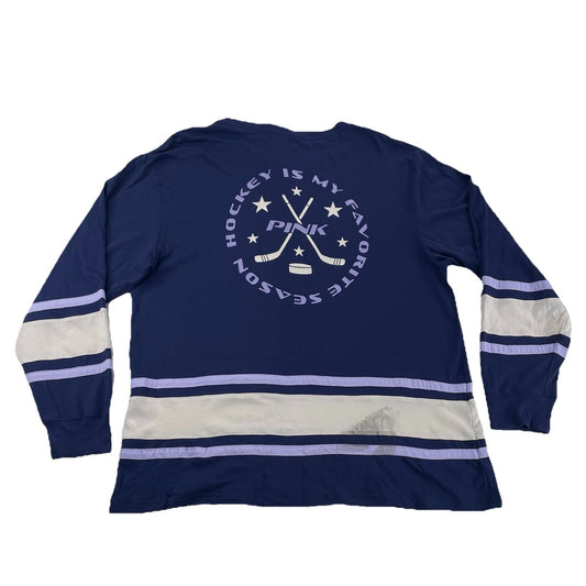 Womens Victoria’s Secret PINK Navy Blue ‘Goal!’ Hockey Shirt Size Large