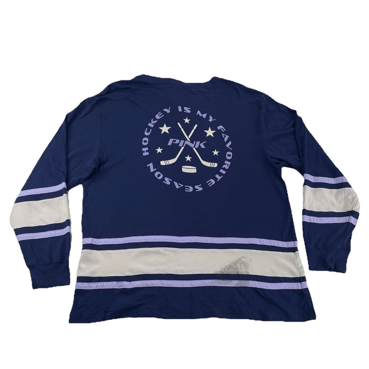 Womens Victoria’s Secret PINK Navy Blue ‘Goal!’ Hockey Shirt Size Large