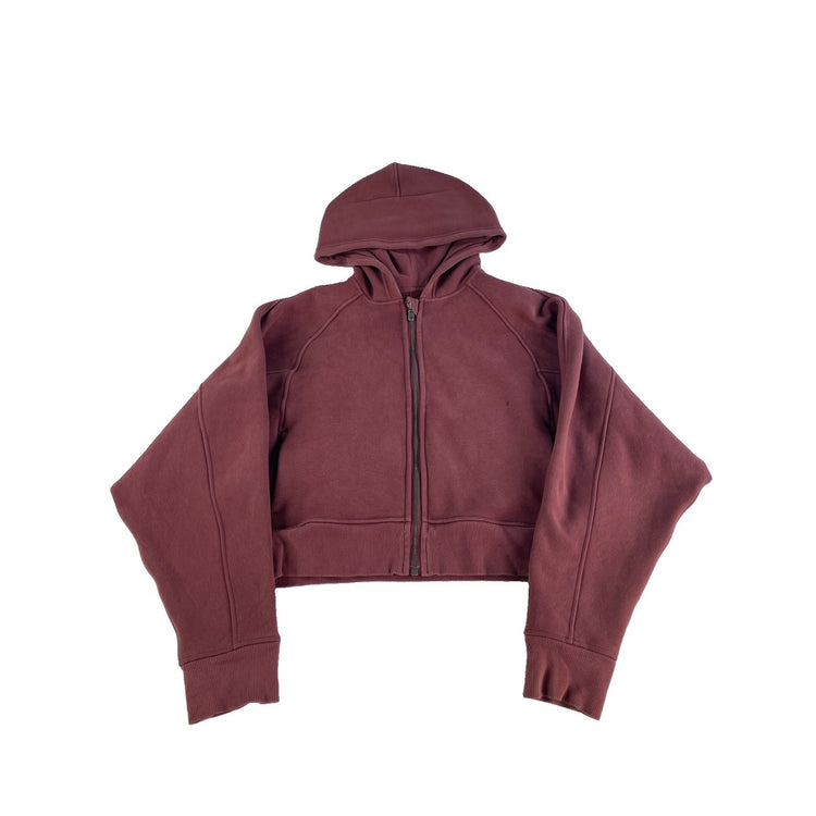 Womens Lululemon Maroon Plum Cropped Scuba Full Zip Hoodie SIZE 10