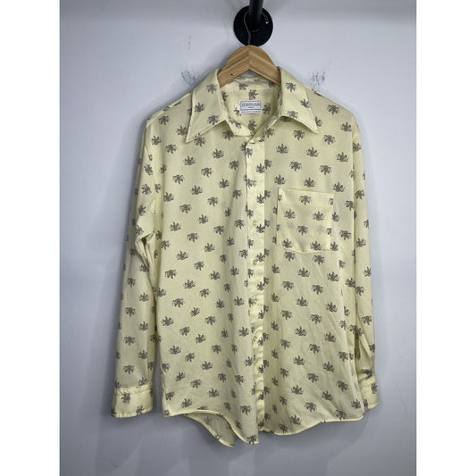 Adult Vintage Desica Knits Yellow Print Button Up Sz 17-34