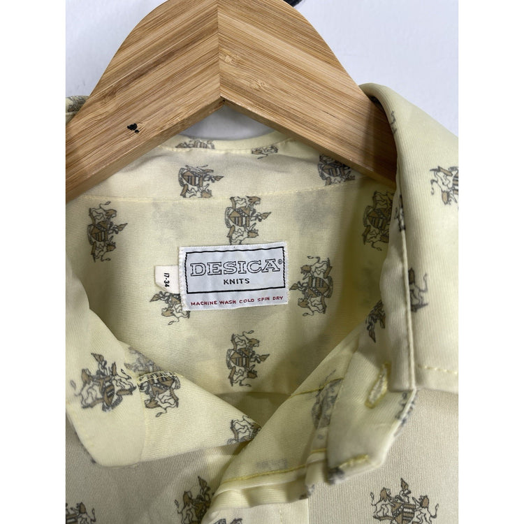 Adult Vintage Desica Knits Yellow Print Button Up Sz 17-34
