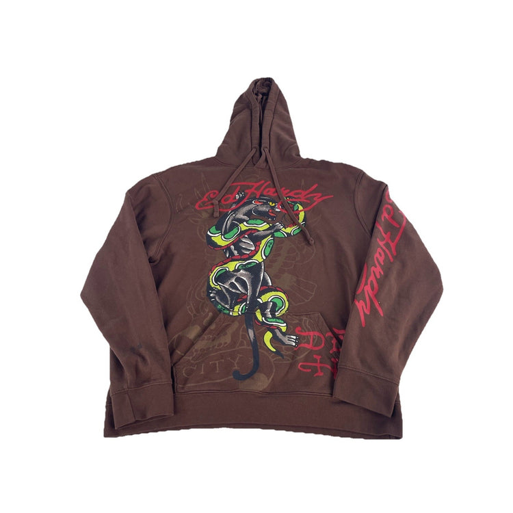 Mens Ed Hardy Brown Panther Snake Graphic Hoodie Size L