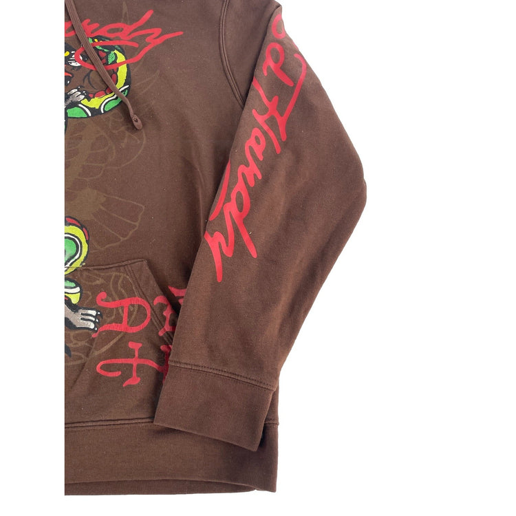 Mens Ed Hardy Brown Panther Snake Graphic Hoodie Size L