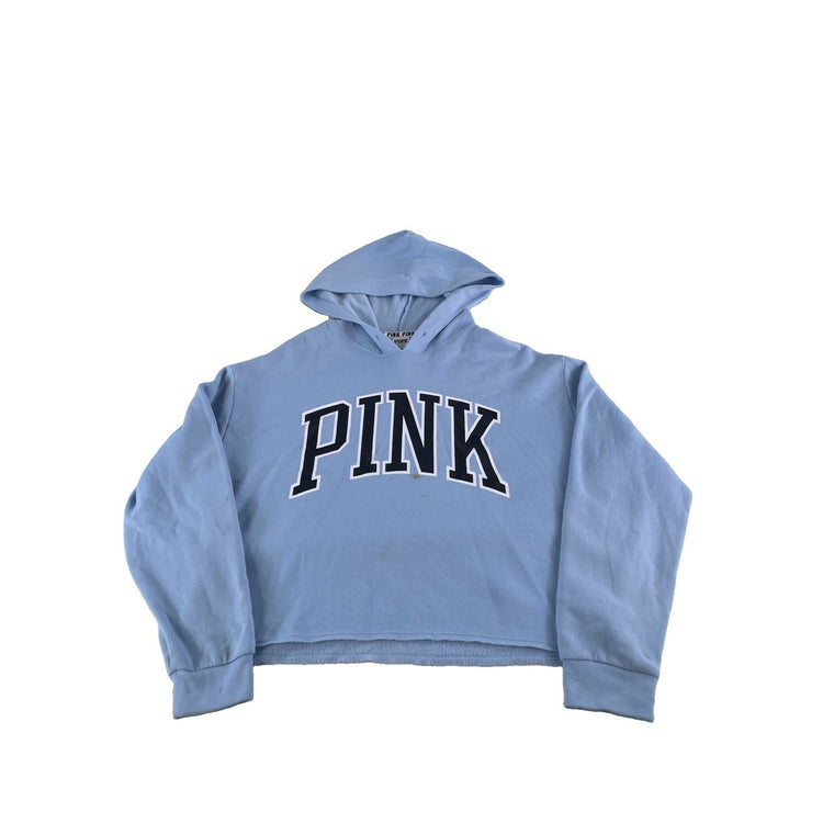 Womens Victoria's Secret PINK Light Blue Cropped Graphic Hoodie Size L