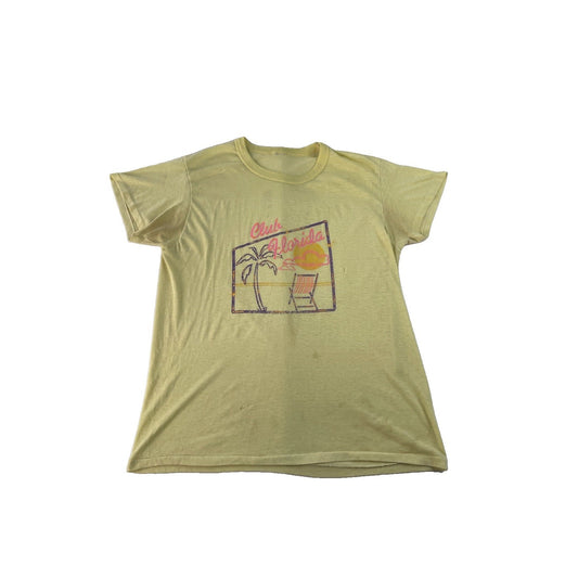 Unisex Distressed Vintage Club Florida Palm Tree Beach Graphic Yellow T-Shirt
