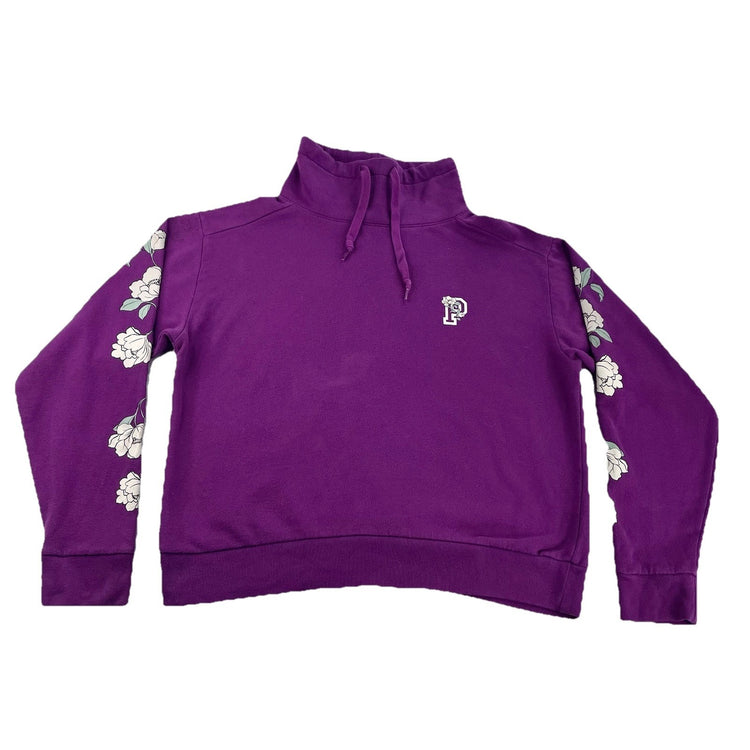 Womens Victoria Secret Purple Floral Sleeve Funnel Neckline Sweatshirt Size S