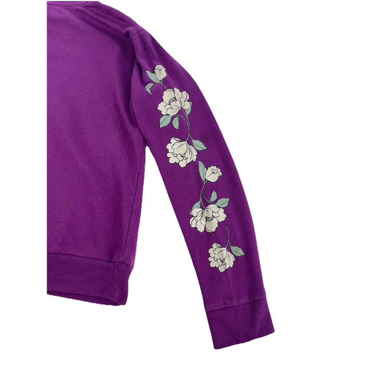 Womens Victoria Secret Purple Floral Sleeve Funnel Neckline Sweatshirt Size S