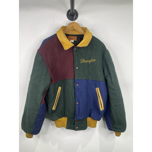 90’s Vintage Color Block Wrangler Wool Blend Varsity Bomber Jacket Size XL