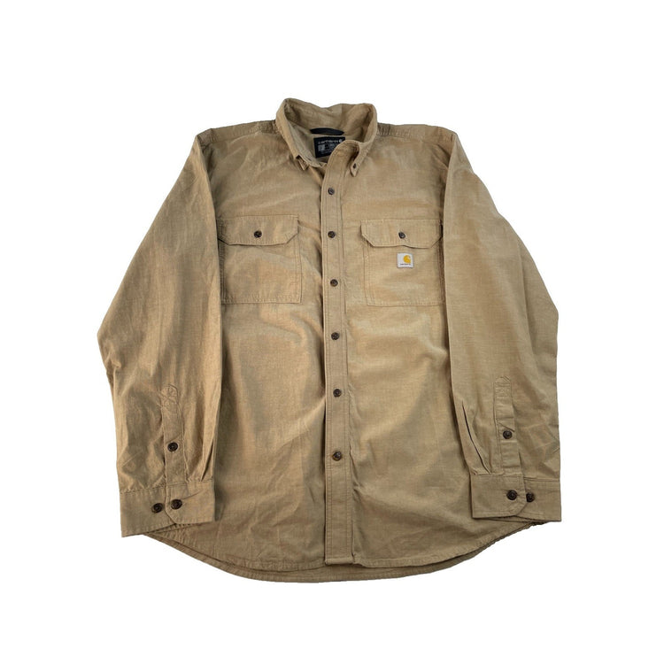 Men's Carhartt Loose Fit Long Sleeve Button-Down Shirt Tan Size L