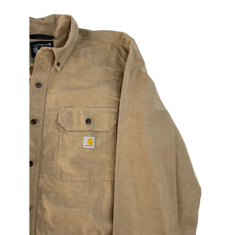 Men's Carhartt Loose Fit Long Sleeve Button-Down Shirt Tan Size L