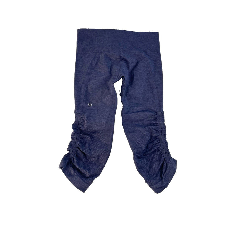 Women Lululemon Seamless Athletic Crop Leggings Blue Heathered Ruched Side Size6